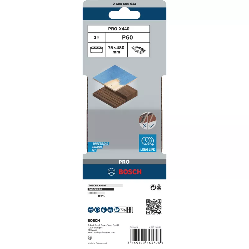 Cinta de lixar Bosch Best for Wood and Paint X440, 75 x 480 mm, K60, 3 unid.