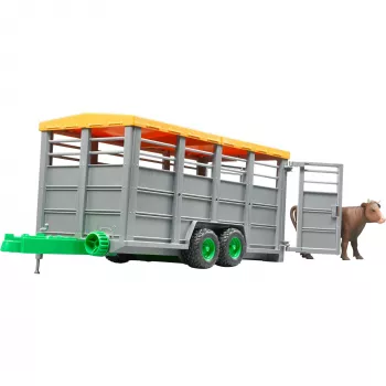 Reboque de gado com 1 acessório modelo de vaca, BRUDER, escala 1:16, plástico, verde/cinzento