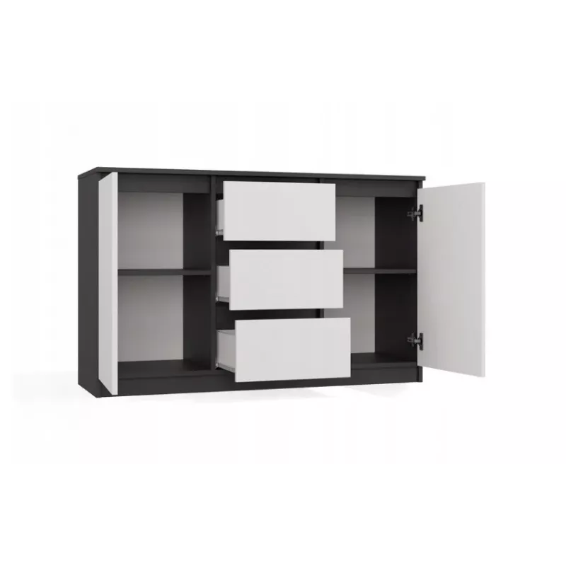Cómoda 2 portas 3 gavetas top e shop M-MP-K-MAL-2D3S-ANTBIA — estrutura antracite, portas brancas, 1200×750×400 mm