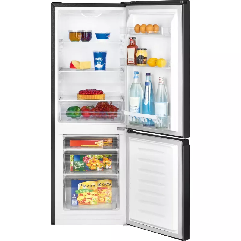 Frigorífico independente BOMANN KG 320.2, 165 l volume total (compartimento de refrigeração 122 l, compartimento de congelação 43 l), preto, classe energética E, 143 cm
