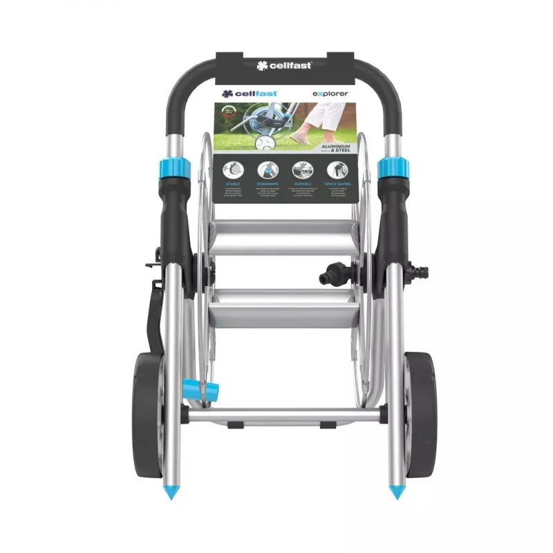 Carro de mangueira metálico Cellfast EXPLORER 60 m 1/2 polegadas – para mangueira de jardim de 60 m 1/2 polegadas