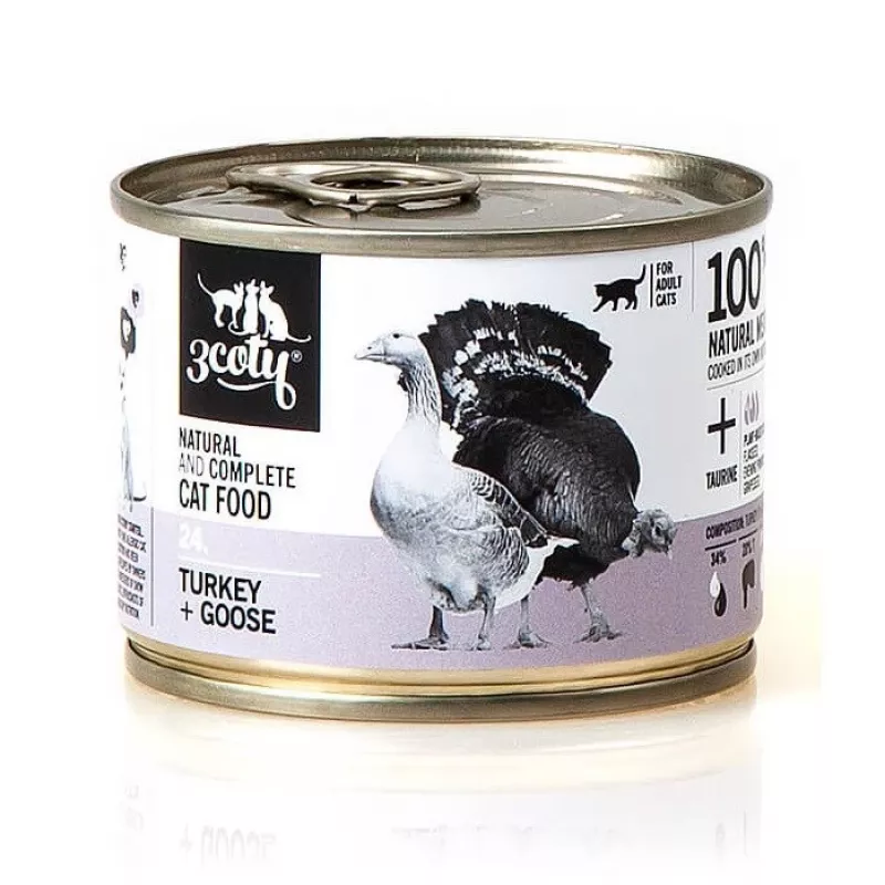 3Coty 24 comida húmida para gatos adultos com peru e ganso, 180 g
