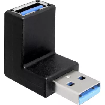 Adaptador USB 3.2 Gen 1, ficha USB-A > conector fêmea USB-A 90° (preto, angulado para cima/baixo)