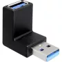 Adaptador USB 3.2 Gen 1, ficha USB-A > conector fêmea USB-A 90° (preto, angulado para cima/baixo)