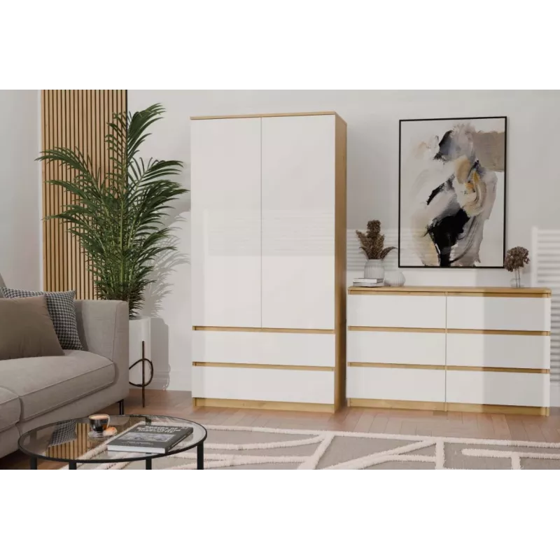 Cómoda 6 gavetas 120 cm Top E Shop Malwa — Artisan Oak / branco, aglomerado