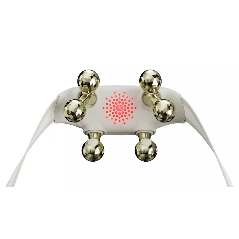 SKG H7 Ultra-E – cabeças de massagem douradas, massagem combinada, massagem por compressão, massagem por amassamento, massagem por vibração, pescoço, ombros, dourado, plástico, botões, bateria