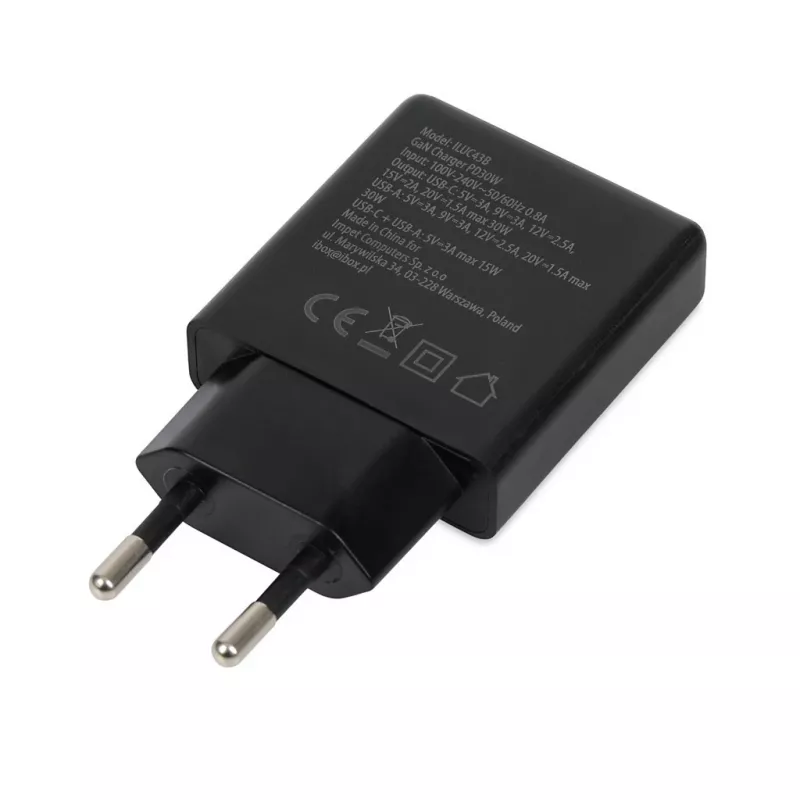 Carregador de parede iBOX C-43 Slim GaN PD30W, preto