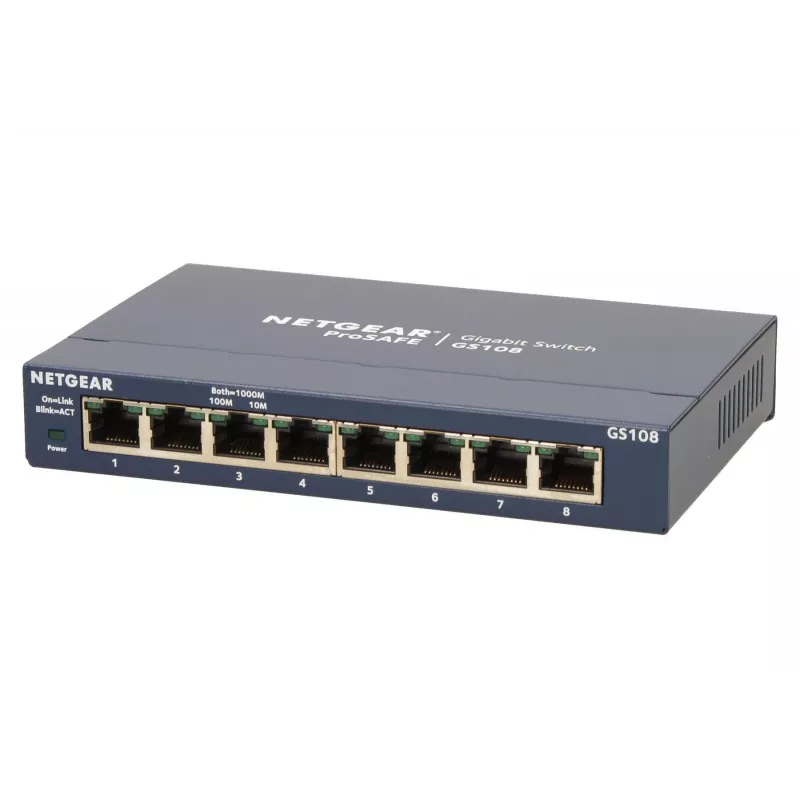 Switch não gerido NETGEAR GS108GE, 8 portas, Gigabit Ethernet, 16 Gbit/s