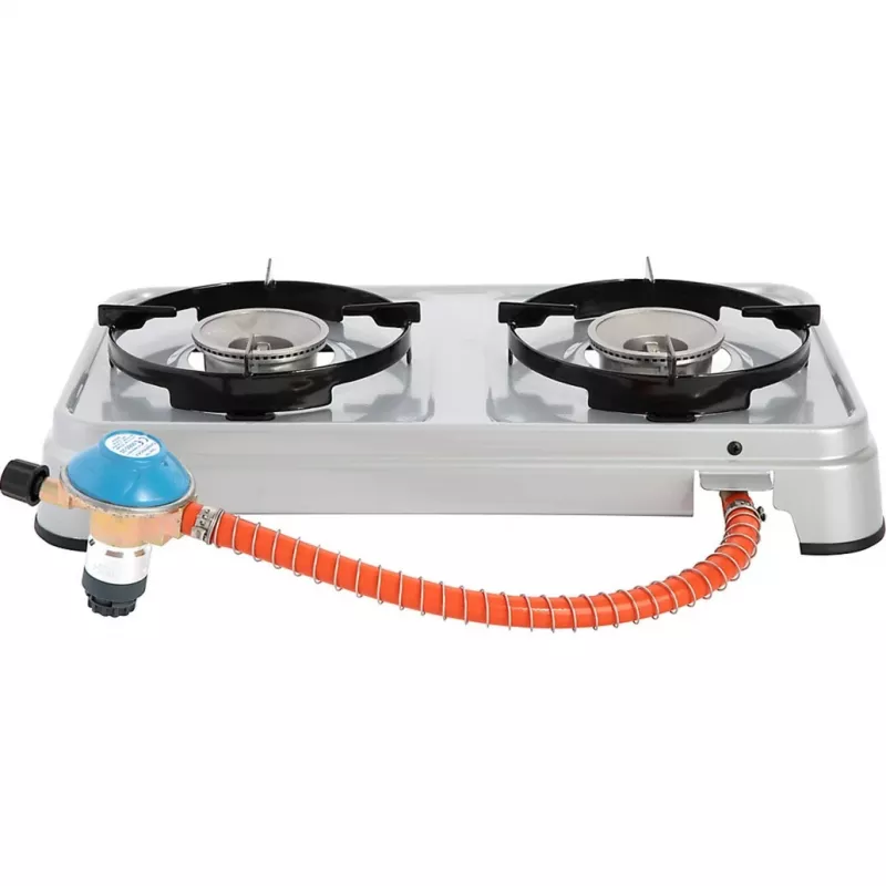 Fogão a gás Camping Cook CV (Cinzento, fogão de duas chamas)