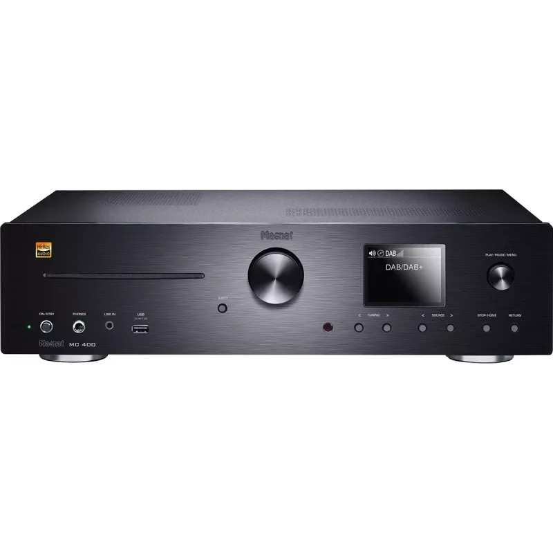 Recetor estéreo Magnat MC 400 — 2.0 canais, 40 W por canal, leitor de CD, Wi-Fi, Bluetooth, DAB/FM, Ethernet (preto)