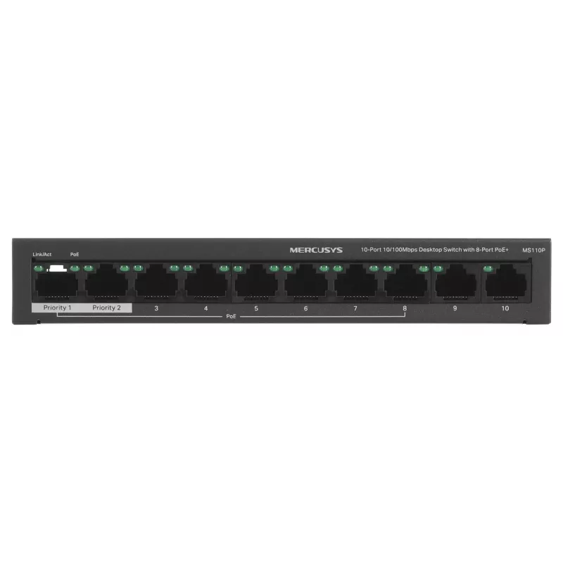 Switch Mercusys MS110P 10 portas 10/100Mbps POE+ 8 portas (versão 1.0)