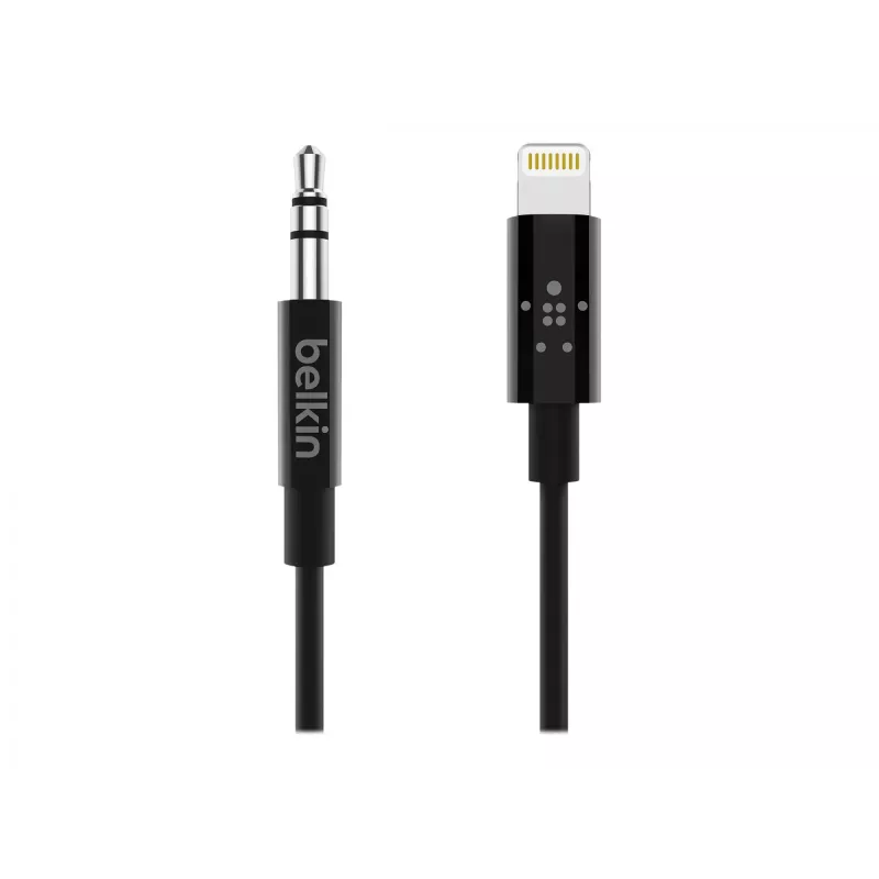 Cabo Belkin Lightning para jack de auscultadores - Lightning macho para ficha mini jack estéreo macho - 91,4 cm - Preto - para Apple iPhone (Lig