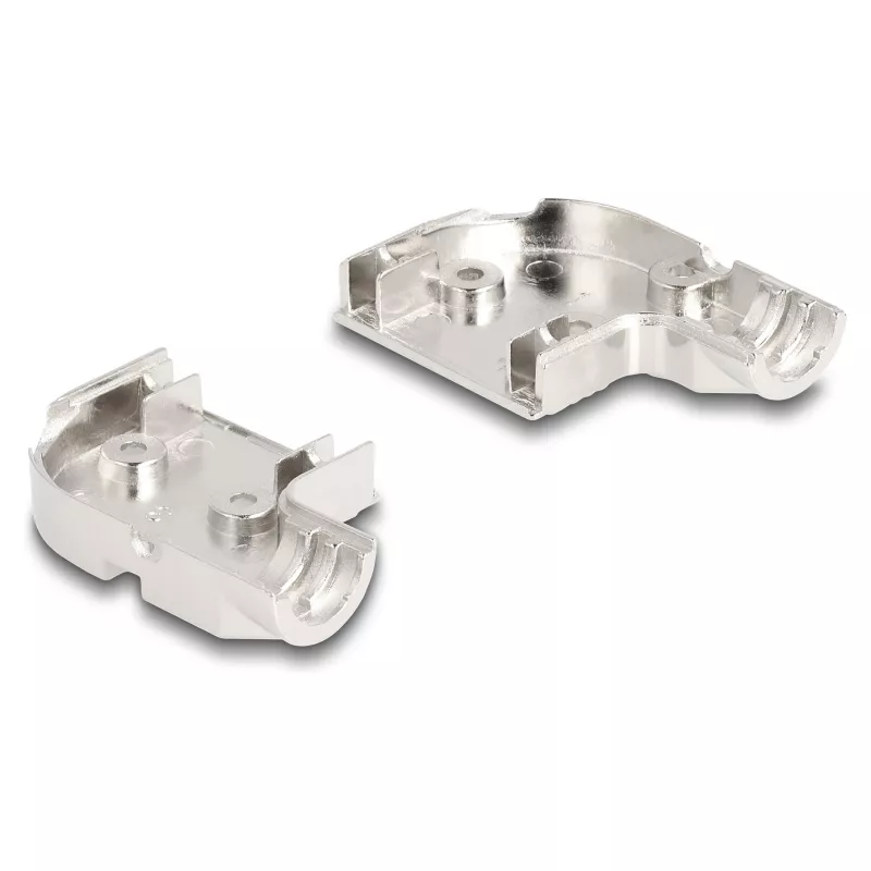 Caixa D-Sub DELOCK 9 pinos angular 90° com alívio de tração, plástico prateado, 33×47×16 mm