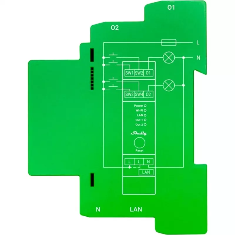 Shelly Pro Dimmer 2PM de encastrar azul, verde, cinzento