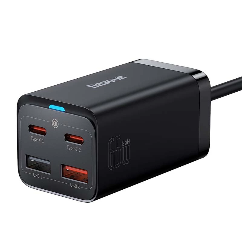 Carregador Baseus GaN3 Pro telemóvel tablet preto AC interior 15V 3A