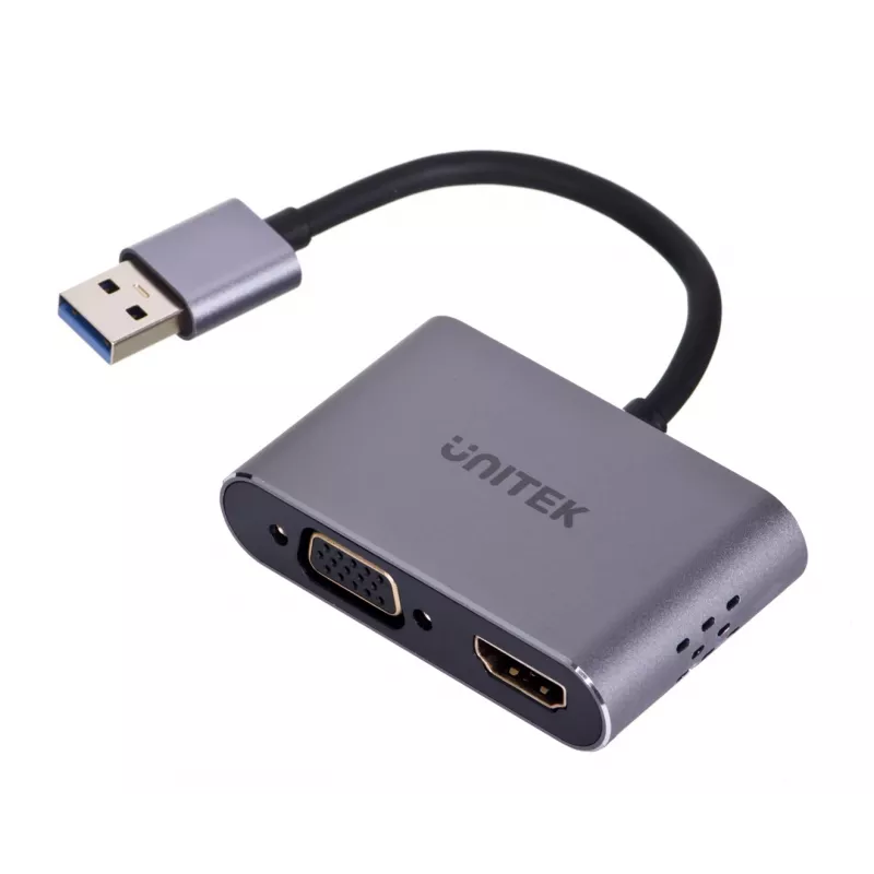 Adaptador de cabo de vídeo UNITEK V1304A 0,15 m USB Type-A HDMI + VGA (D-Sub) cinzento