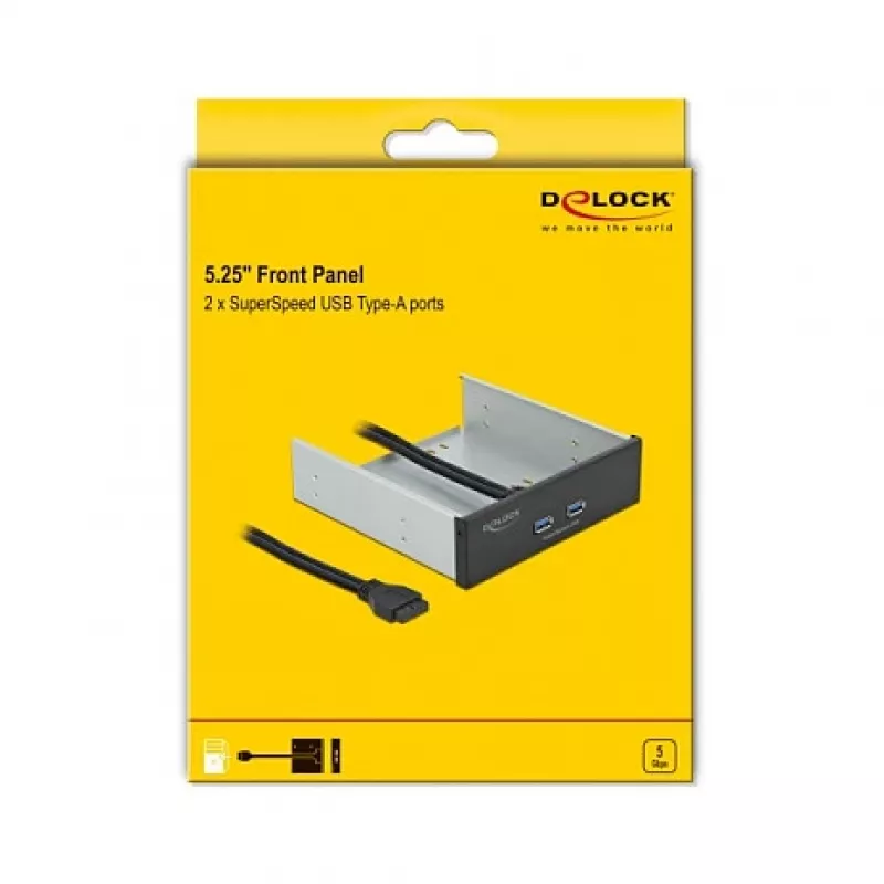 Painel frontal DeLOCK 5,25 polegadas 2 x portas USB 5 Gbit/s Type-A