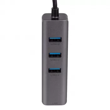 Hub USB-C Akyga AK-AD-66 com 3x USB 3.0 e Gigabit Ethernet, 15 cm, preto
