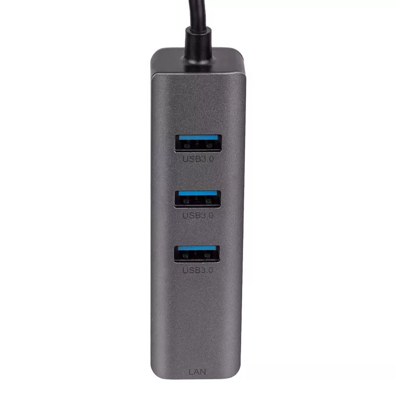 Hub USB-C Akyga AK-AD-66 com 3x USB 3.0 e Gigabit Ethernet, 15 cm, preto