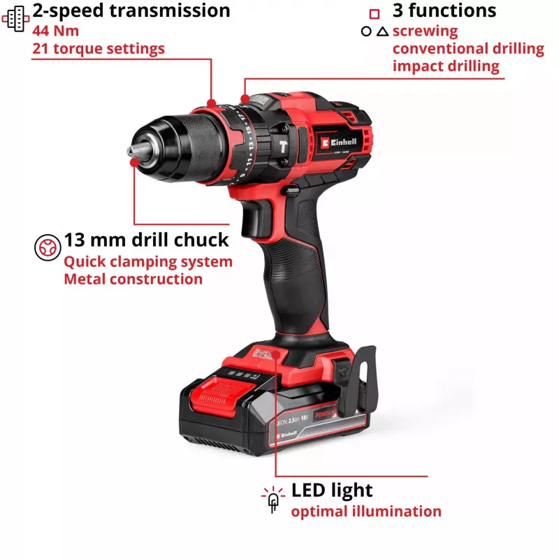 Einhell TE-CD 18/44 Li-i 24000 RPM 1,59 kg preto, vermelho