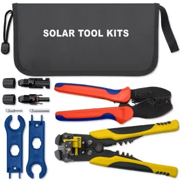 Conjunto de ferramentas solares Qoltec compatível com conectores MC4 | alicate de cravar + alicate de descarnar automático