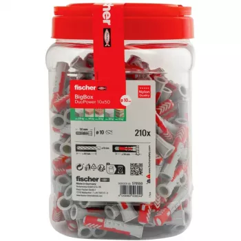 Bucha fischer DUOPOWER 10x50 BigBox cinzento claro/vermelho 210 unidades reutilizável (570550)