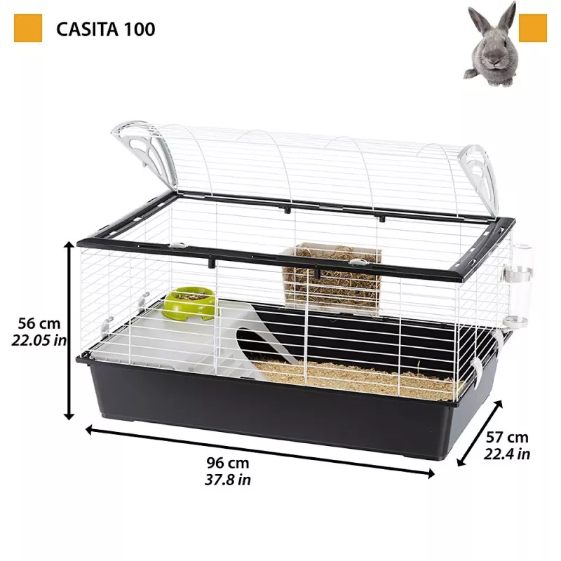 Gaiola FERPLAST Casita 100 para coelhos e porquinhos-da-índia, metal/plástico, 960×570×560 mm, taupe/branca