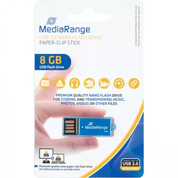 USB Nano 8 GB, pen drive azul, USB-A 2.0, com função de clipe