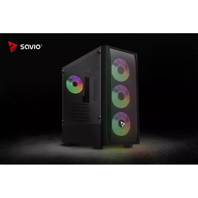Caixa de PC SAVIO Noctis Flow RGB — Cube, ATX/Mini-ITX, 3 ventoinhas frontais de 120 mm, janela lateral em vidro temperado, GPU máx. 35 cm