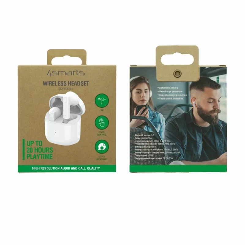Auscultadores Bluetooth TWS 4smarts SkyBuds 2 ENC branco - auscultadores - 20 KHz