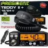 Rádio CB President Teddy II+ — 40 canais, 4 W potência de emissão, 12/24 V, filtro de interferências, 125×125×45 mm