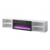 Móvel de TV cama meble POLO 180x33x39 cm com lareira elétrica 1400–1600 W, laminado, branco/preto
