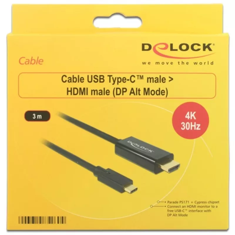 Adaptador de cabo de vídeo DeLOCK 85260 USB Type-C HDMI 3 m preto