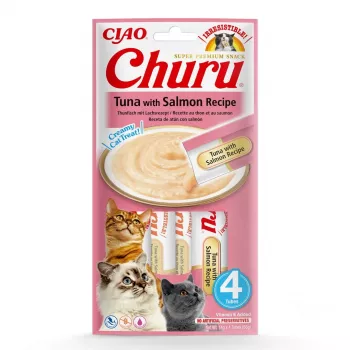 INABA Churu atum com salmão - Petiscos para gatos - 4x14 g