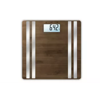 Balança de pessoa eletrónica Medisana BS 552 — cor prateada com superfície de bambu, máx. 180 kg, precisão de 100 g, Bluetooth, IMC, composição corporal