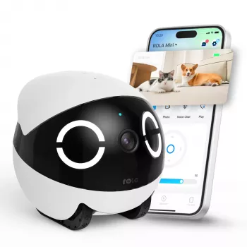 Monitor robô para animais de estimação Enabot Rola Mini — Wi-Fi, bateria de 5000 mAh, 3 MP, campo de visão de 137°, branco/preto