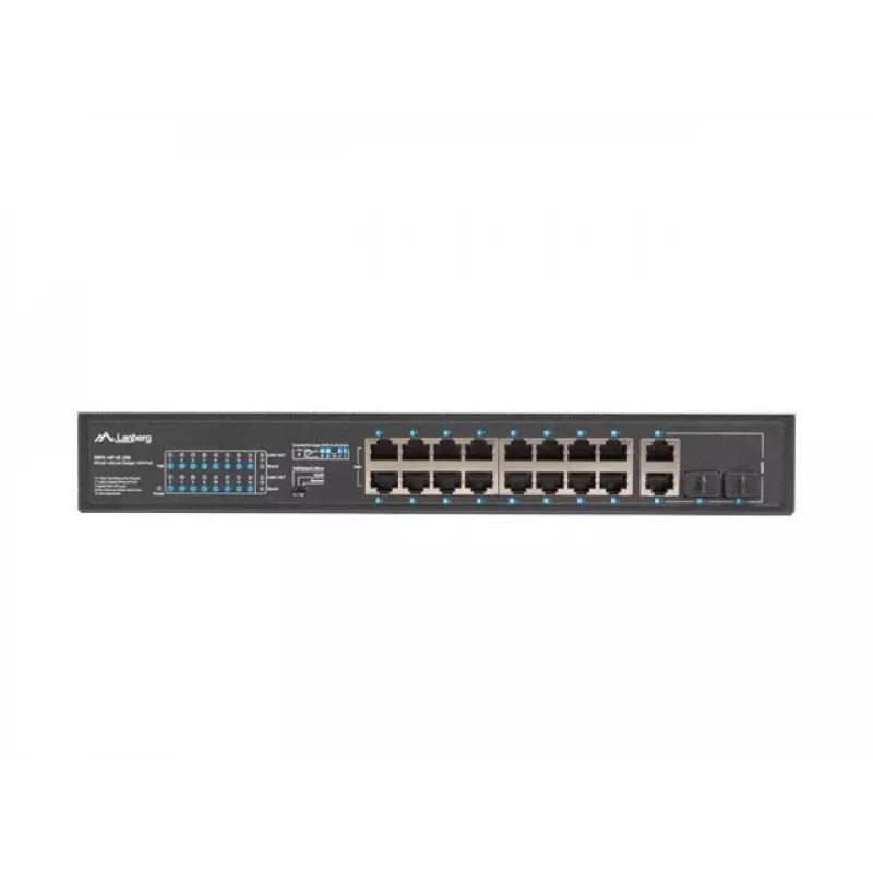 Lanberg RSFE-16P-2C-250 switch PoE+ não gerido, 16x 10/100 PoE+, 2x combo Gigabit, 250 W, rack 1U