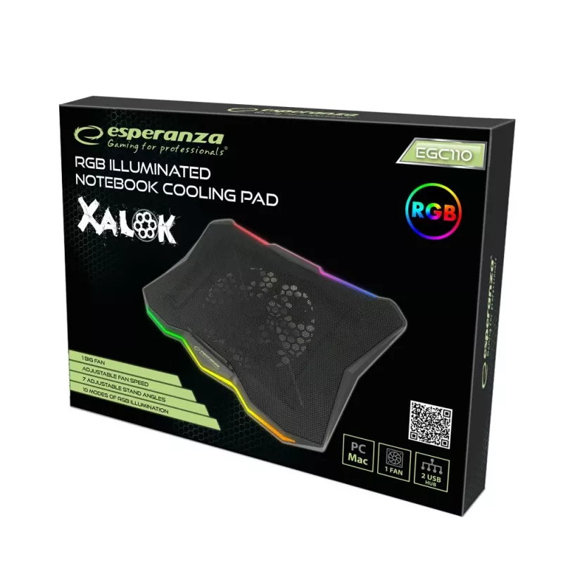 Esperanza EGC110 Xalok base de arrefecimento gaming RGB para portátil de 17" (43,2 cm), 800 rpm, preta