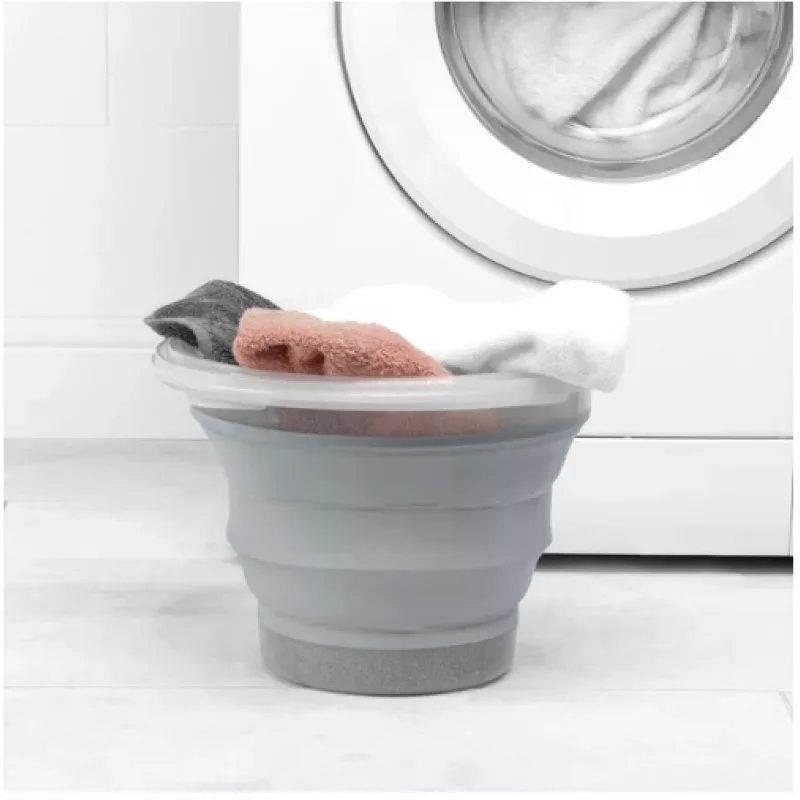 Balde dobrável Beldray LA084354GRYBEU7 10 L, corpo em silicone dobrável, design com brilho