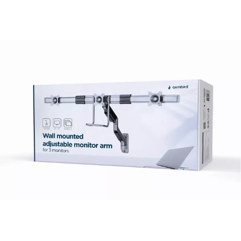 Braço de monitor ajustável de parede Gembird MA-WA3-01 para 3 monitores
