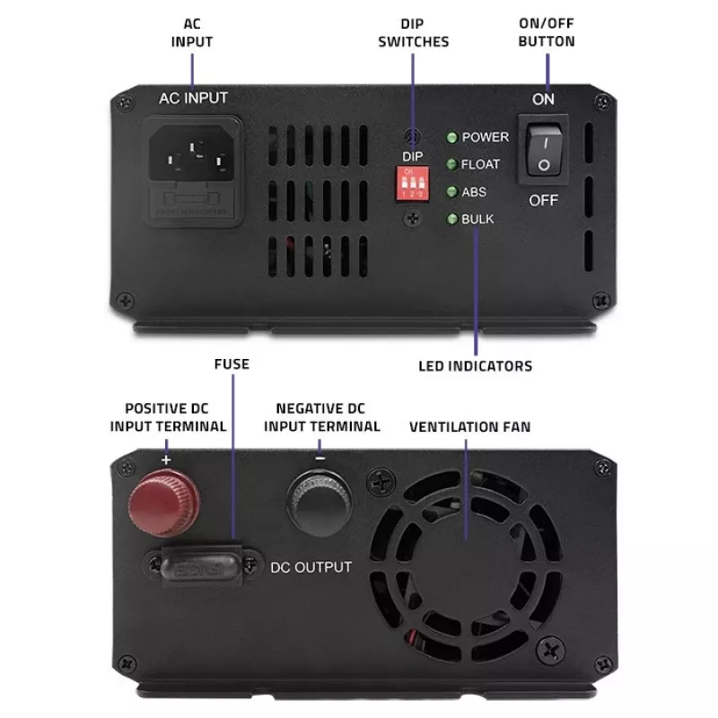 Carregador QOLTEC Monolith 20 A 12 V para baterias LiFePO4, AGM, GEL, SLA