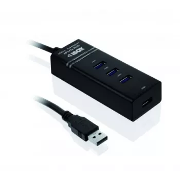 Hub USB 3.2 Gen 1 Type-A 4 portas IBOX IUH3FB, 5000 Mbit/s, preto, cabo de 0,5 m