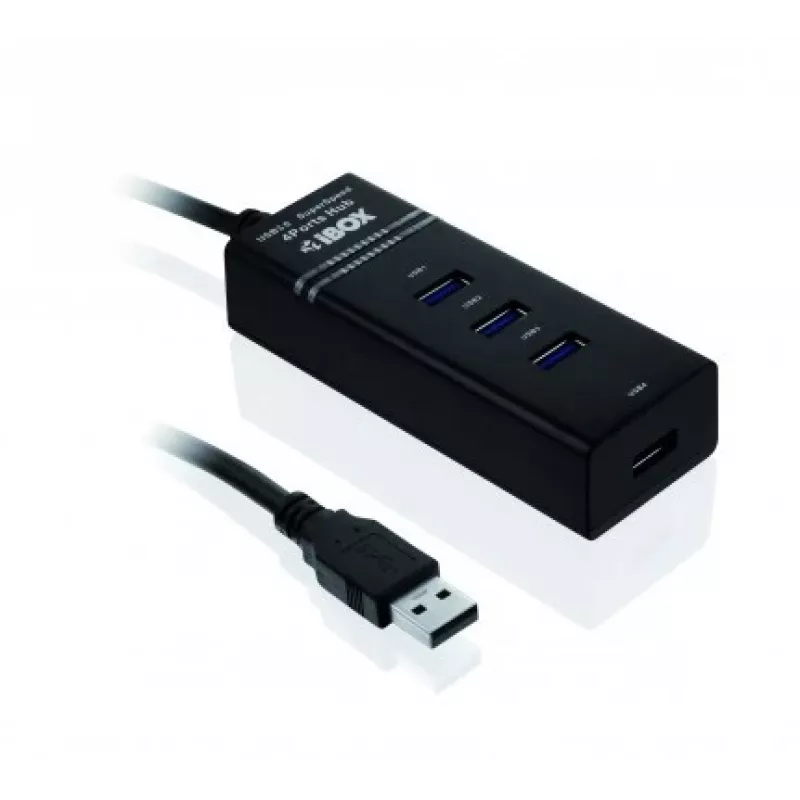 Hub USB 3.2 Gen 1 Type-A 4 portas IBOX IUH3FB, 5000 Mbit/s, preto, cabo de 0,5 m