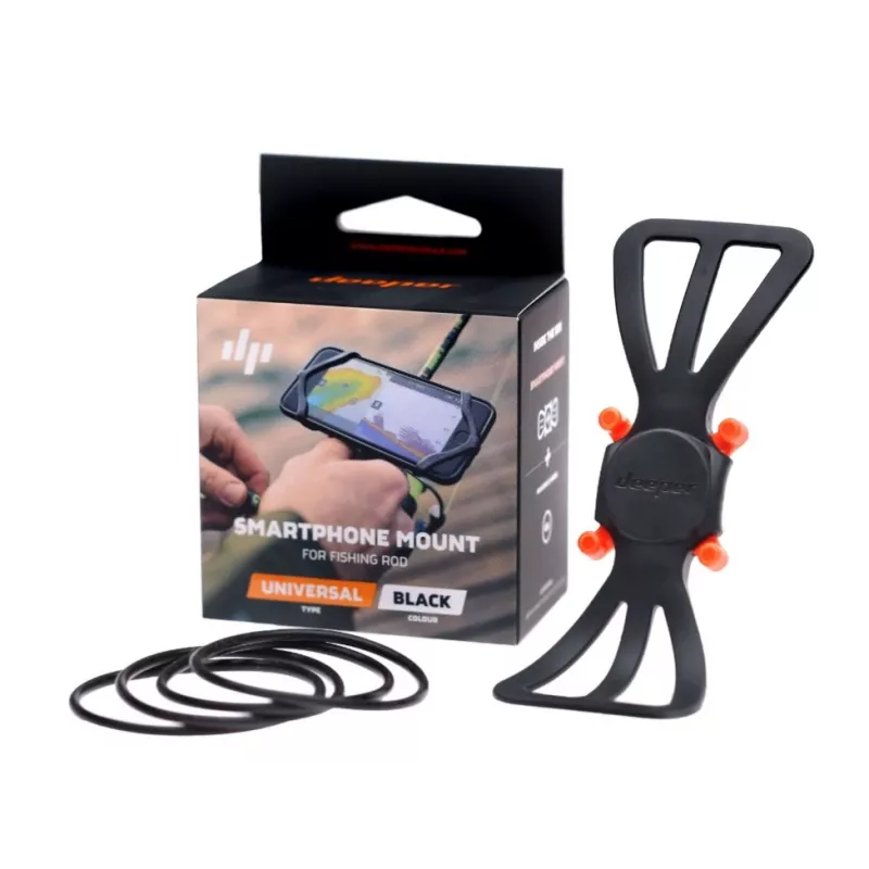 Suporte de telefone ajustável Deeper ITGAM0003 — suporte de telefone para cana de pesca, silicone, para telemóveis de 3,5–5 polegadas, 280 mm, preto