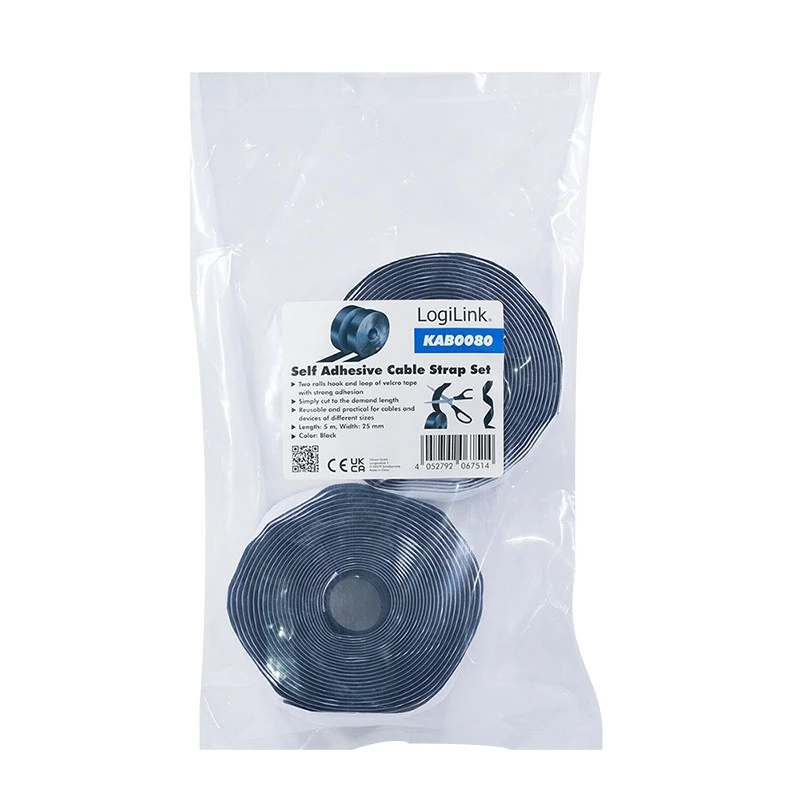 Abraçadeira de cabo com fita adesiva LogiLink KAB0080 preto 5000mm 25mm 2 unid.