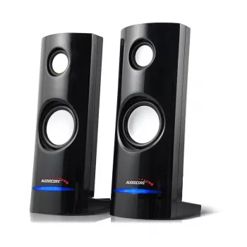 Altifalantes para PC com fios 2 vias Audiocore AC860, 2.0 canais, 4 W RMS, alimentação USB, entrada de 3,5 mm, preto