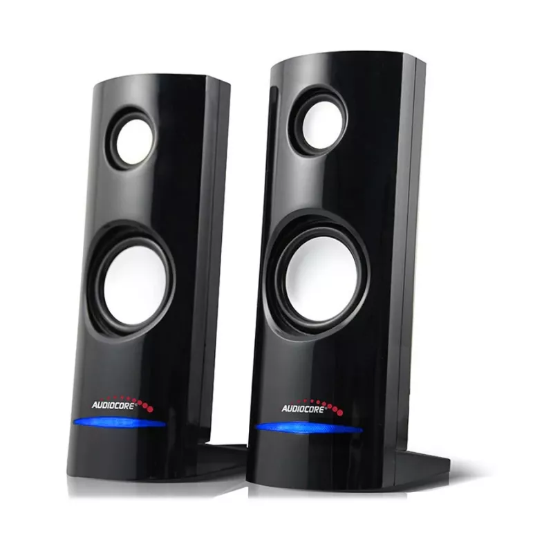 Altifalantes para PC com fios 2 vias Audiocore AC860, 2.0 canais, 4 W RMS, alimentação USB, entrada de 3,5 mm, preto