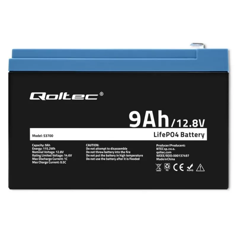 Bateria LiFePO4 Fosfato de ferro-lítio 12,8V 9Ah 115,2Wh