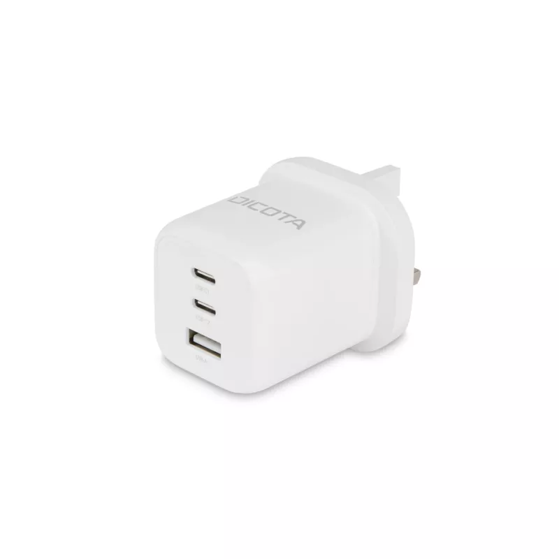 Fonte de alimentação Dicota - compacta, GaN - 65 Watt - 5 A - PD 3.0 - 3 portas de saída (2 x USB-C, USB)