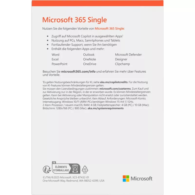 Microsoft 365 Personal [DE] 1J Abo. Medienlos FY25H2 apenas para Windows >10 / MacOS